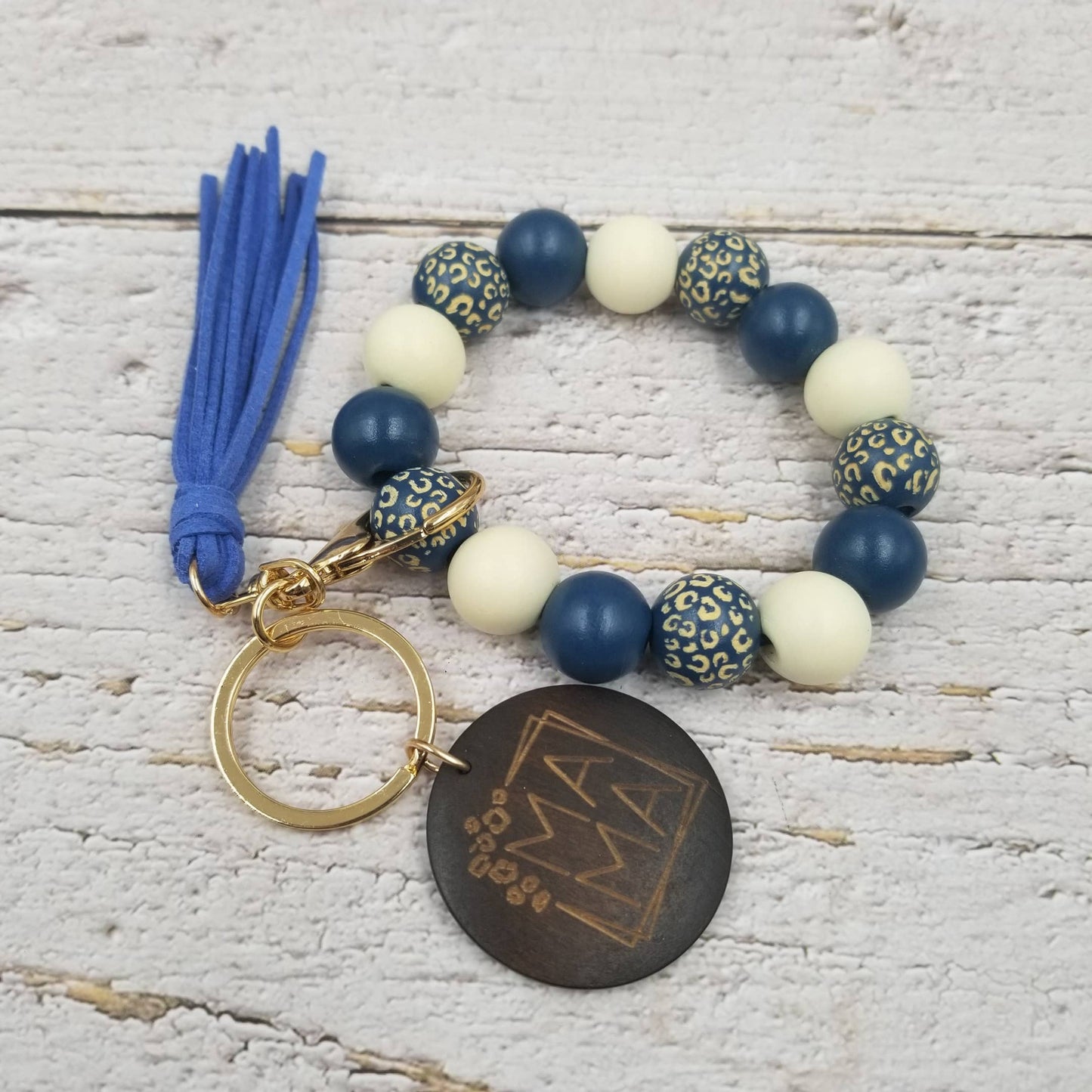 Colorful Leopard Wood Bead Bracelet Keychain