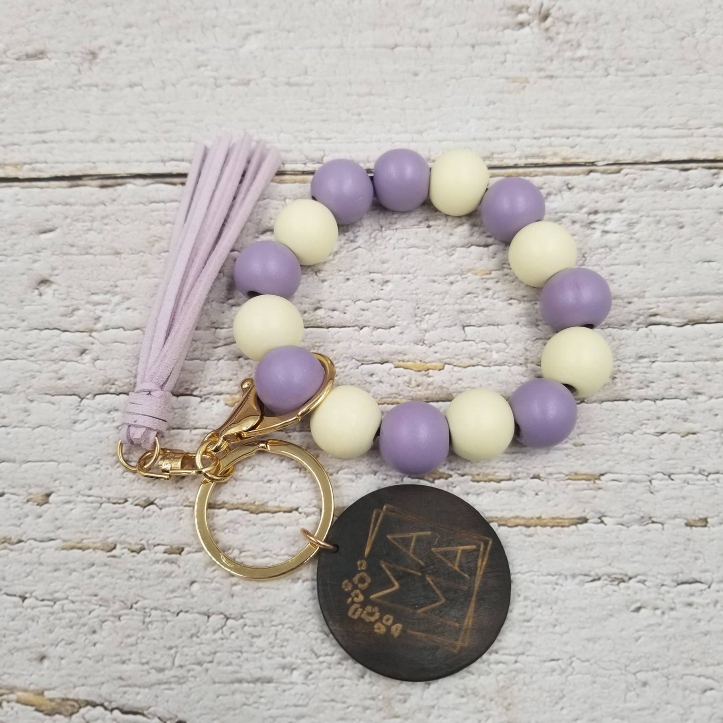 Colorful Leopard Wood Bead Bracelet Keychain